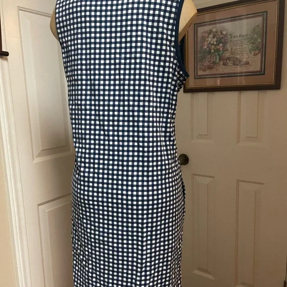 Lands End Navy & White Gingham V‑Neck Women’s Stretch Dress - Picture 6 of 9